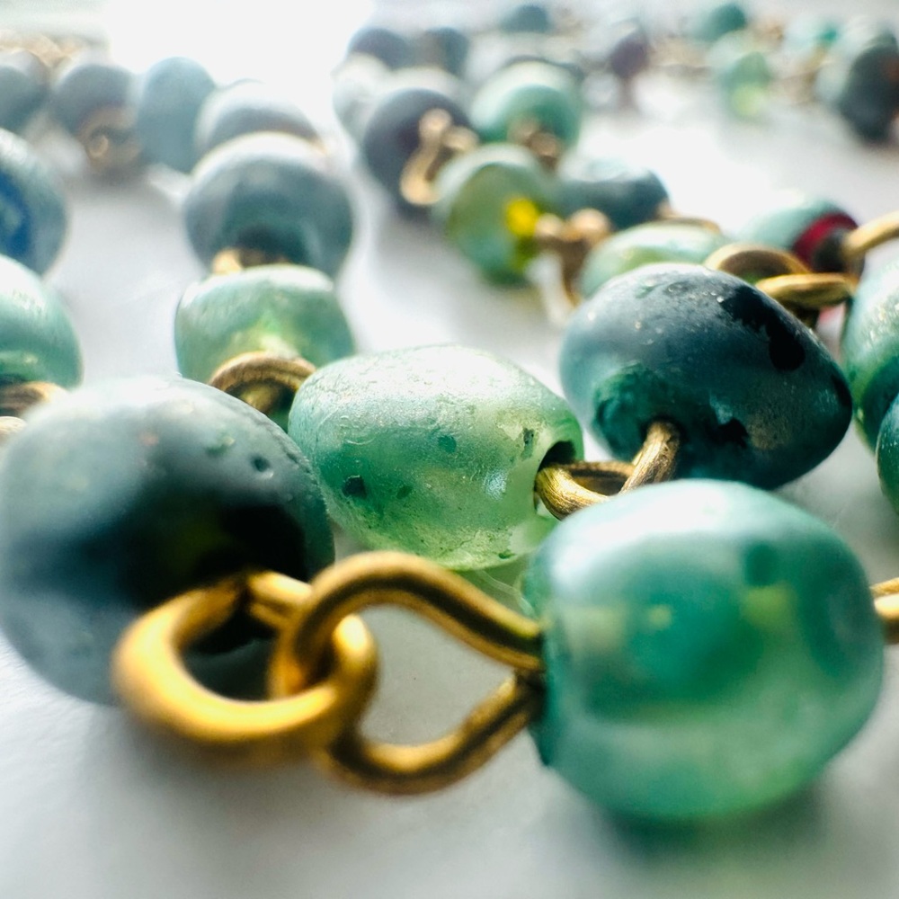 Hurricane History - Handcrafted OOAK Teal Green and Gold Pendant Necklace - Picture 4 of 6